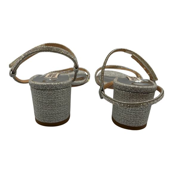 Badgley Mischka Ultima Rhinestone Embellished Block Heels Sandals Silver Size 6 - Picture 5 of 7